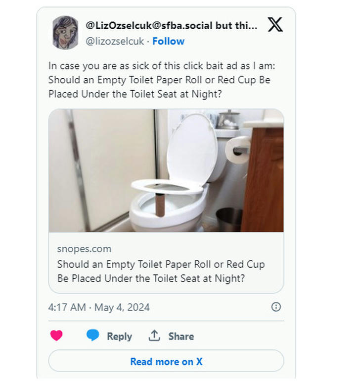 If you see toilet paper rolls or red cups under the toilet seat, don't